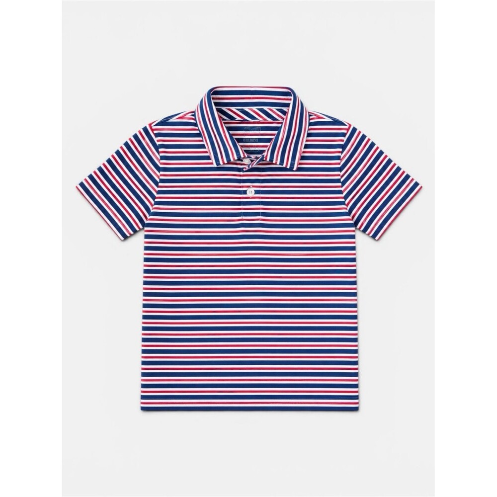 Crewcuts Performance Polo Shirt XS 4-5 Red White Blue Striped Golf Preppy Boys